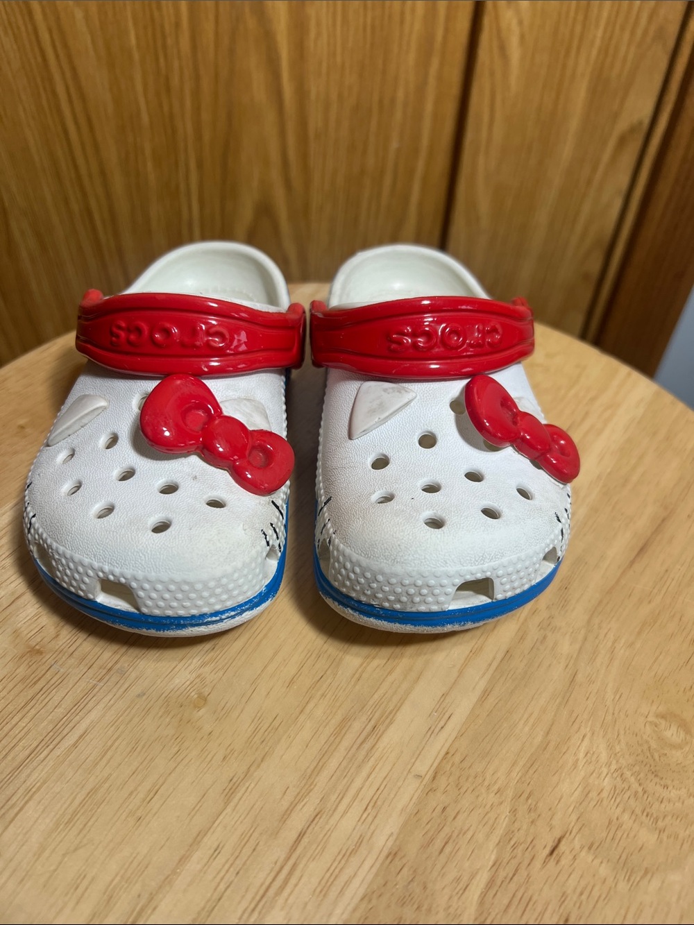CROCS White Kids Sandals with Red Straps and Bows